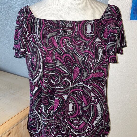 Apt 9 Blouse Women’s Size Small Gray Purple Black Ruffled Pleated Lined - Picture 2 of 11